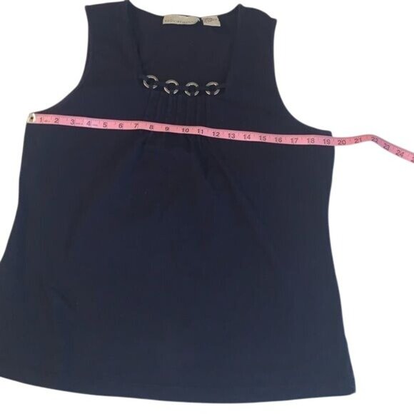 Requirements Navy Sleeveless Tank Top With Metal Accent Front Womens Size L Cott - Picture 5 of 5
